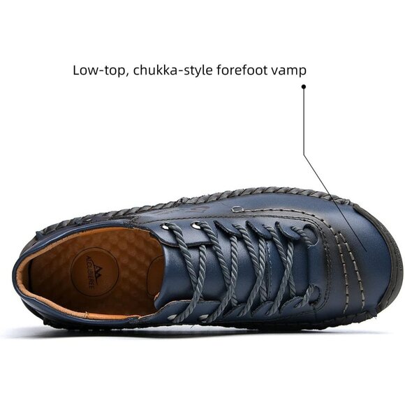 Alcubieree Men Blue Leather Casual Fashion Loafer Driving Rubber Sole Sneakers - Picture 4 of 8